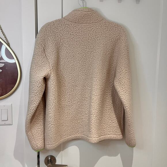 Victoria Secret PINK Cream and Neon Green Trim Sherpa Full Zip Jacket Size Small - Picture 3 of 9